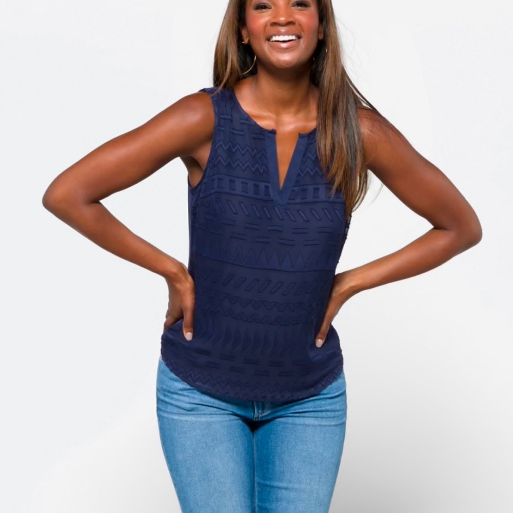 41 Hawthorn Textured Mixed Material Top - Navy Blue - Xsmall - Stitch Fix